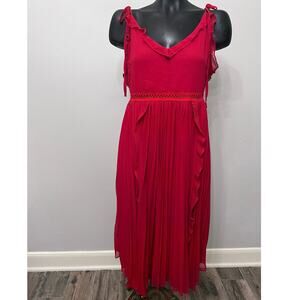 Lulu’s “Never a Dull Moment” Dress Sz L Babydoll TieStrap Pleated Dress Cocktail